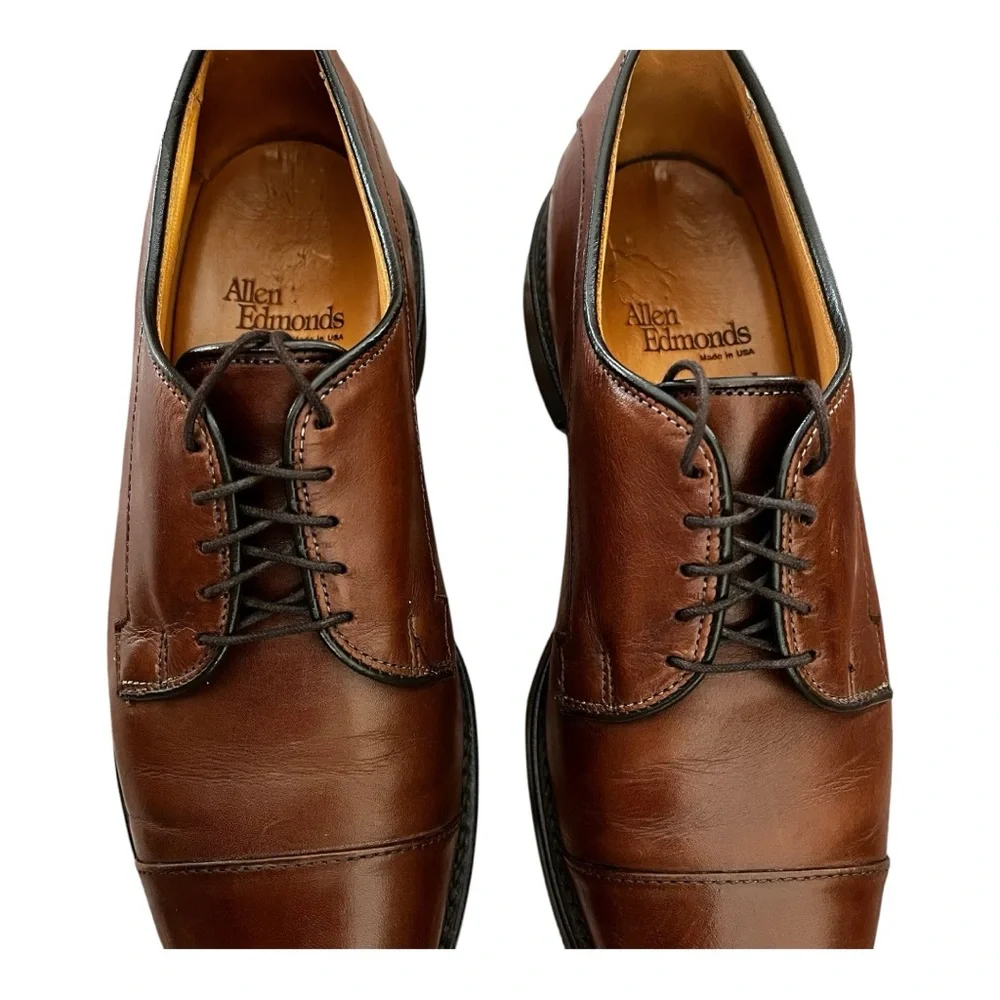 Allen Edmonds Bergland Brown Leather Derby Shoe Mens Size 7 D Lace-up Cap Toe